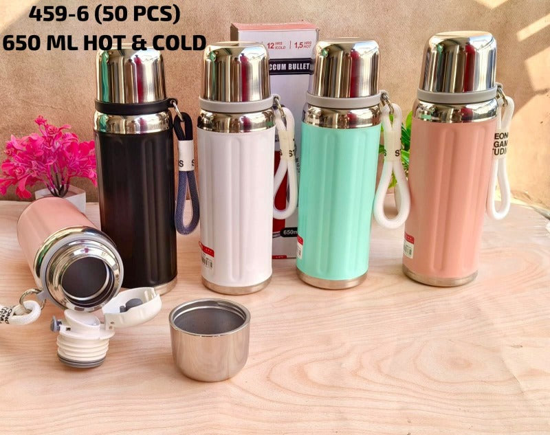 459-6/7 650ML INSULATED VACUUM BULLET FLASK WITH RING CARRY BAND