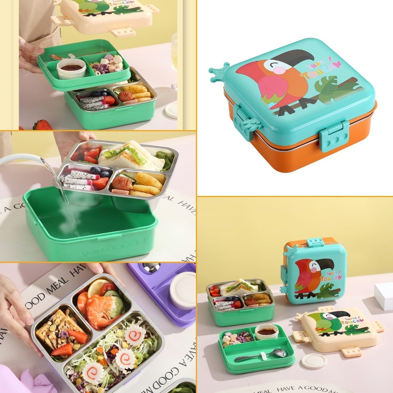 ( 7149) 3 COMPARTMENT BIG 1120+70 ML WITH CURRY BOWL STAINLESS STEEL 304 INSULATED LUNCH BOX.