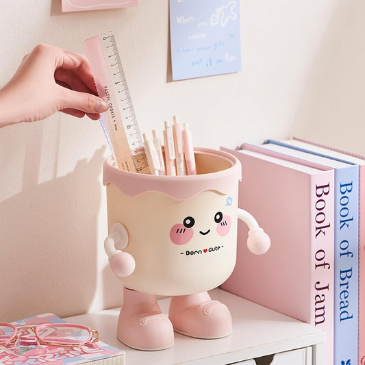 Kawaii Character Desktop Dustbin & Pen Stand
