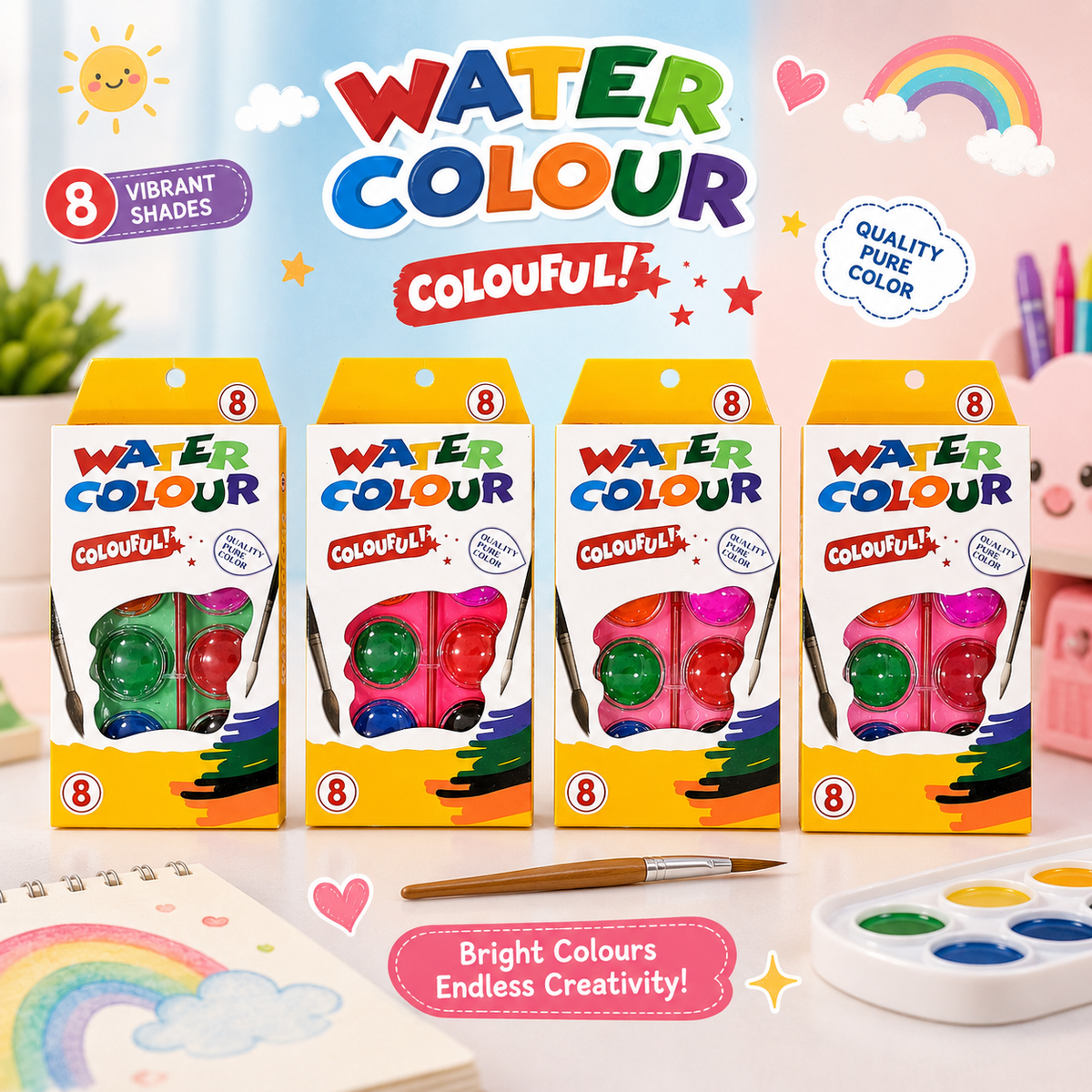 šØ Colourful 8-Shade Water Colour Set
