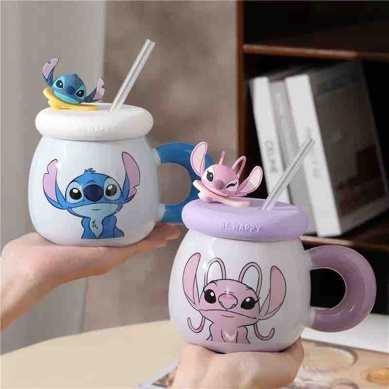 Stitch Sipper with Straw- Ceramic Mug