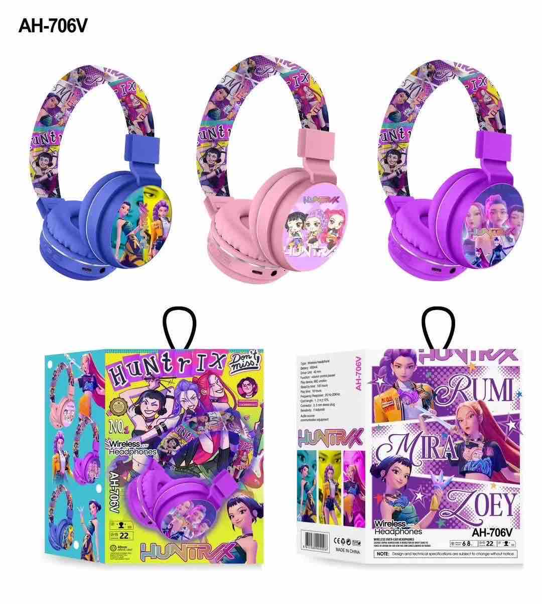 KPOP Huntrix Wireless Bluetooth Headphones – Model AH-706V – Pink