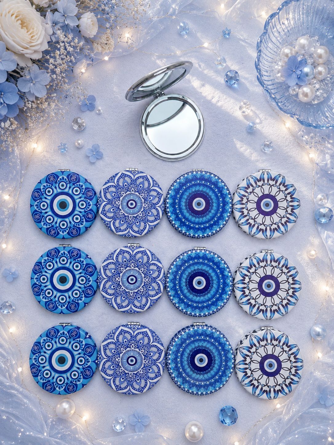 Blue Mandala Evil Eye Pocket Mirror