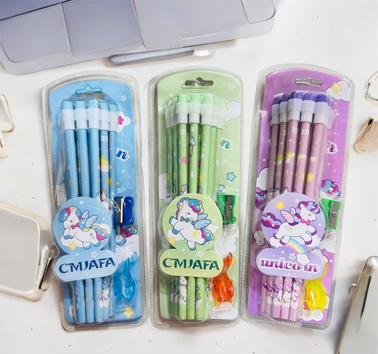 Unicorn pencil set with eraser