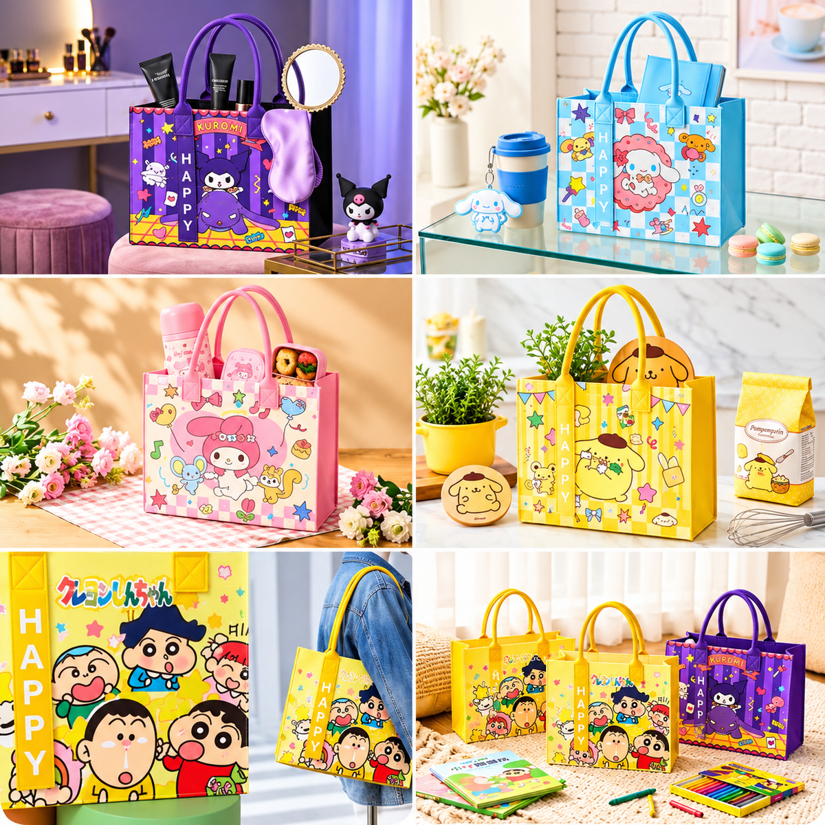 Cute Character Shopping Tote Bags
