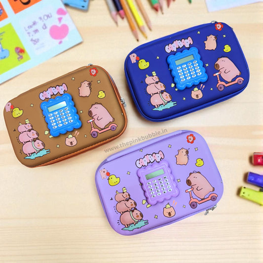 Capybara Pencil Pouch Organiser with Calculator