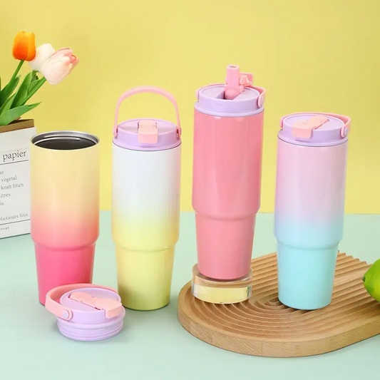 Stainless Steel Tumbler with Handle & Dual Tone | Dual Sipper & 1200 Ml | Glossy Finishing | Assorted Colors | Box Packing ( 349-5)
