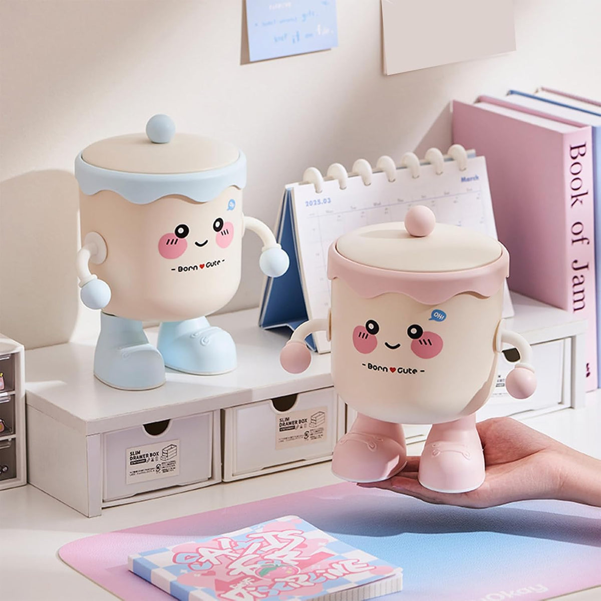 Kawaii Character Desktop Dustbin & Pen Stand