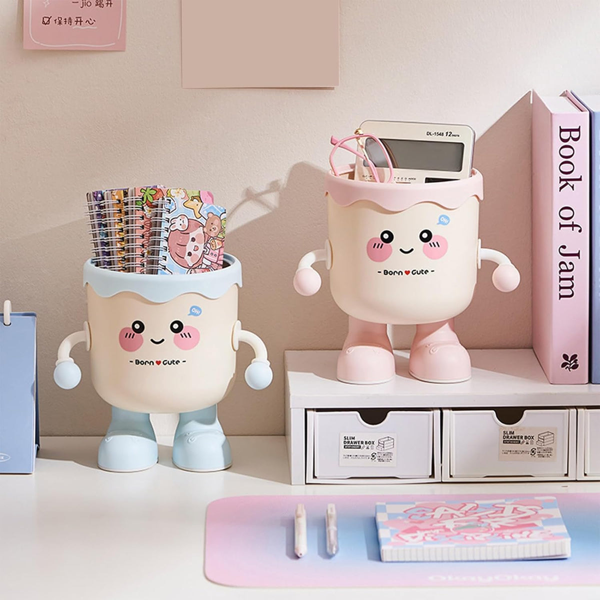 Kawaii Character Desktop Dustbin & Pen Stand