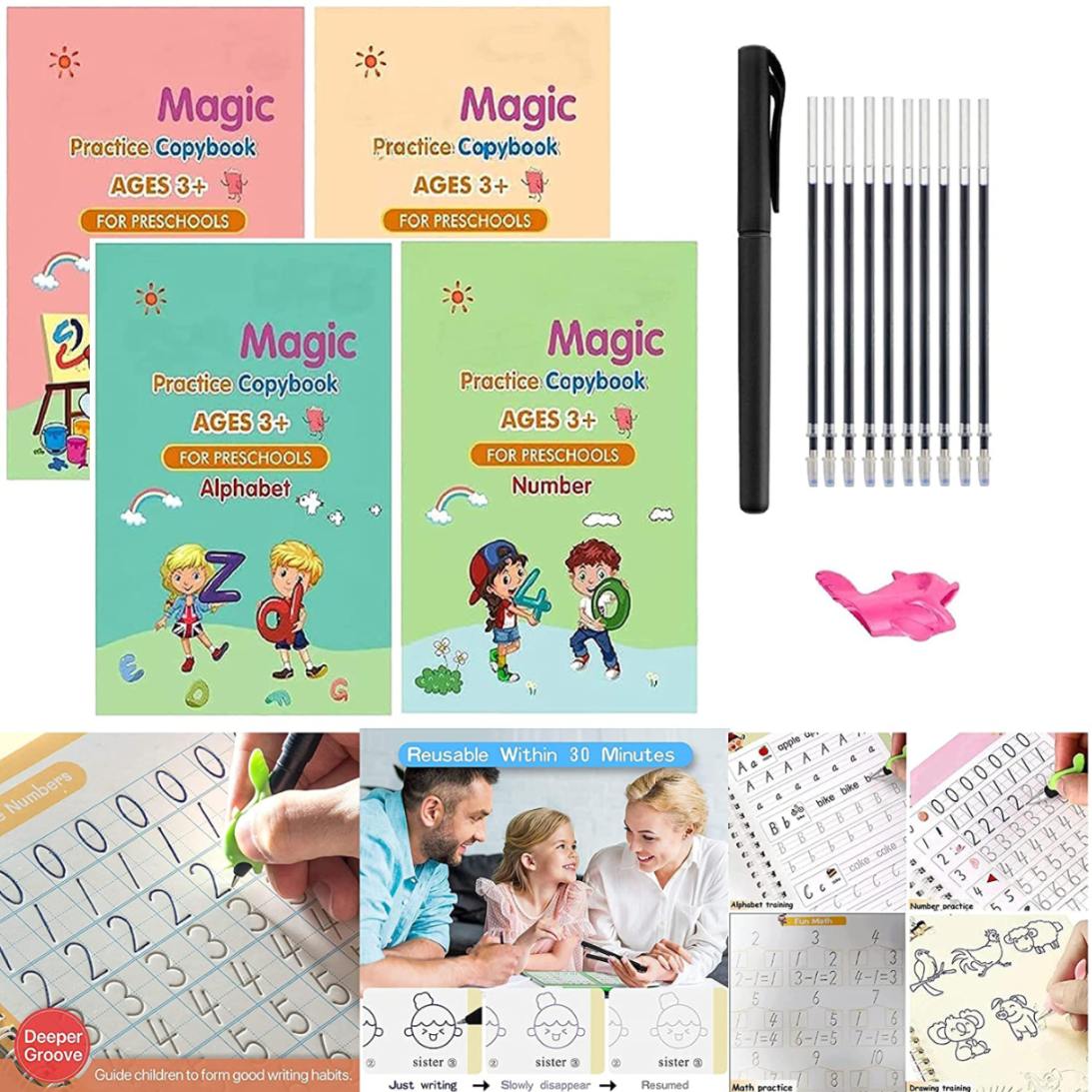 Sank Practice Book | Reusable| Magic Book for Studies & Practice| Set of 4|