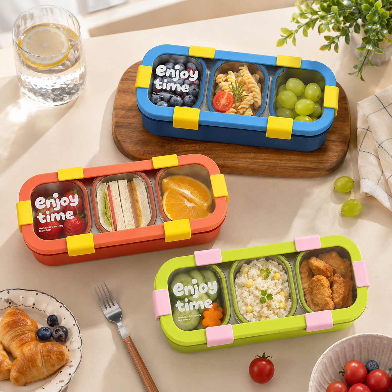 Happy Bites 3-Compartment Stainless Steel Lunch Box