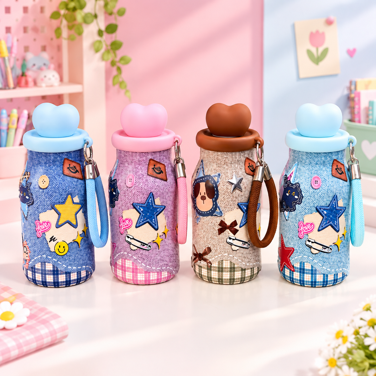 Kawaii Denim Heart Bottle