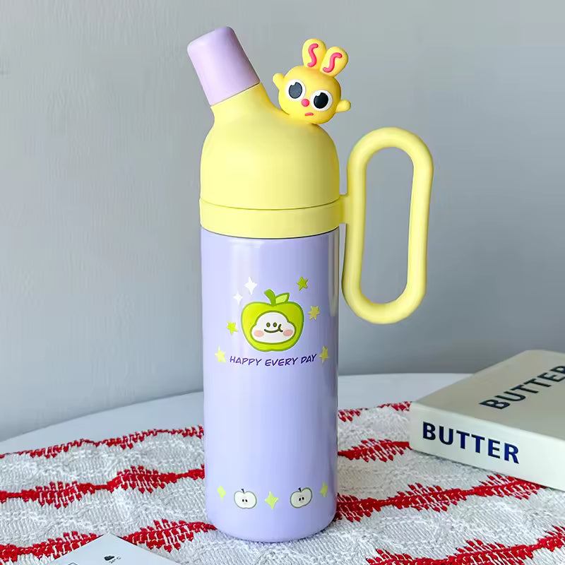 Cute Critter Handle Flask Bottle – 800ml 🐰🍎🦋