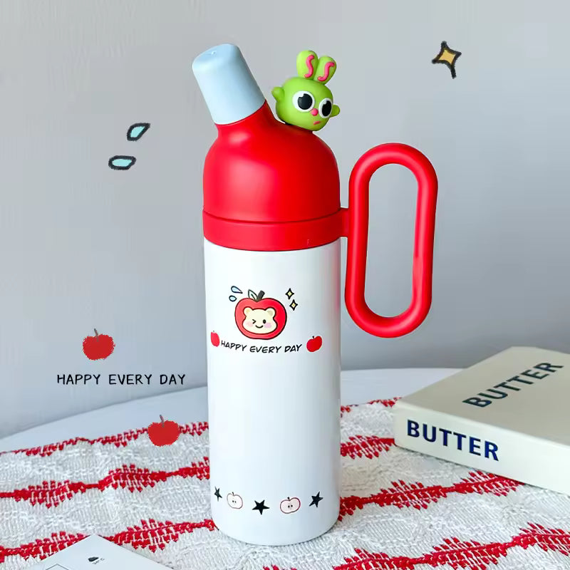 Cute Critter Handle Flask Bottle – 800ml 🐰🍎🦋
