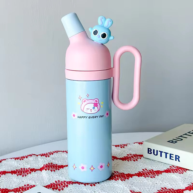 Cute Critter Handle Flask Bottle – 800ml 🐰🍎🦋