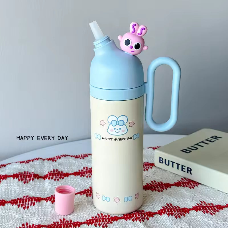 Cute Critter Handle Flask Bottle – 800ml 🐰🍎🦋