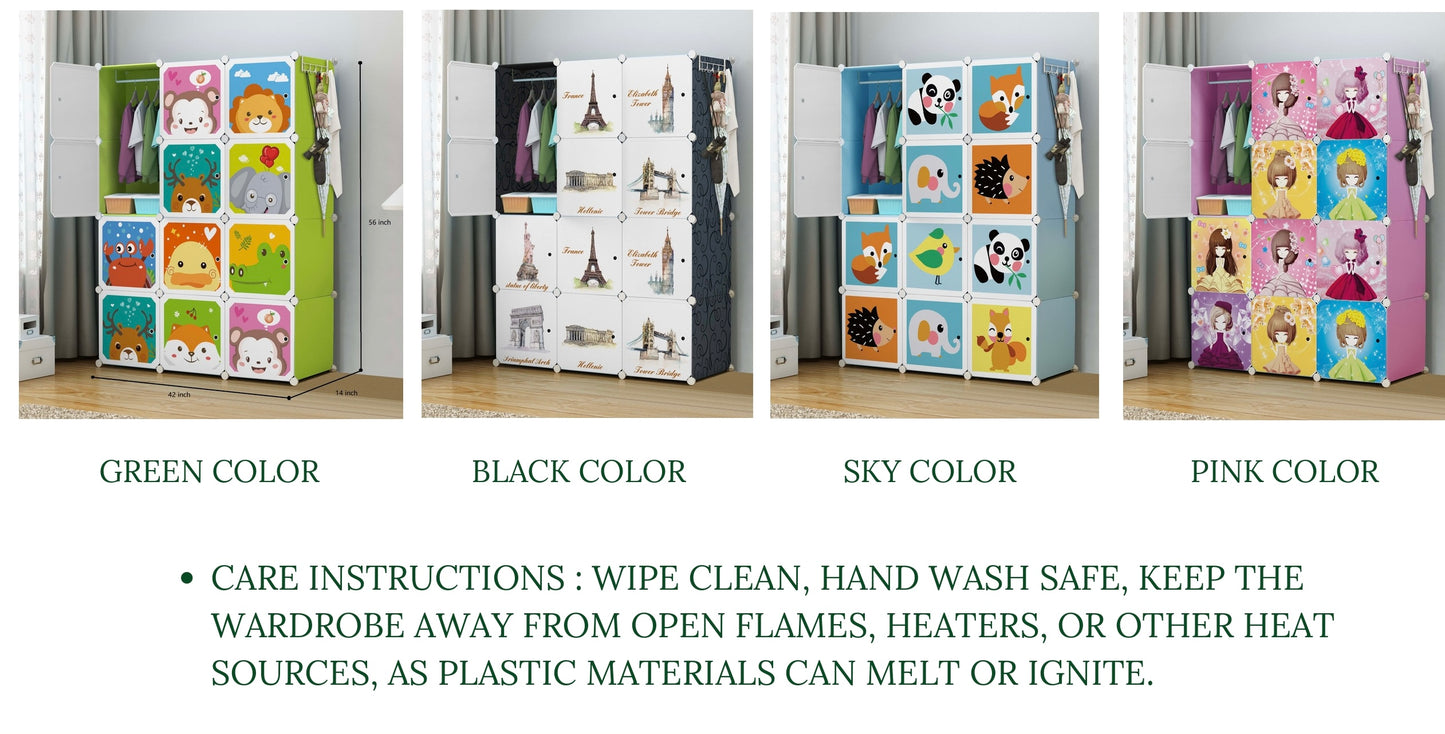 Children’s Plastic Wardrobe – Multi-Design Storage Organizer || 12 Doors