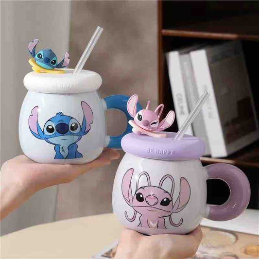 Stitch Sipper with Straw- Ceramic Mug