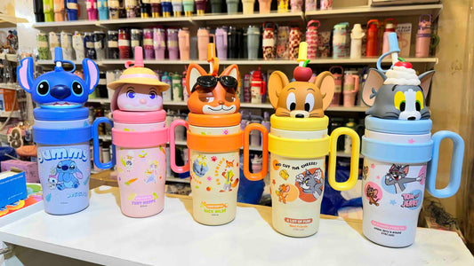 Cartoon Tumbler with Handle & Straw