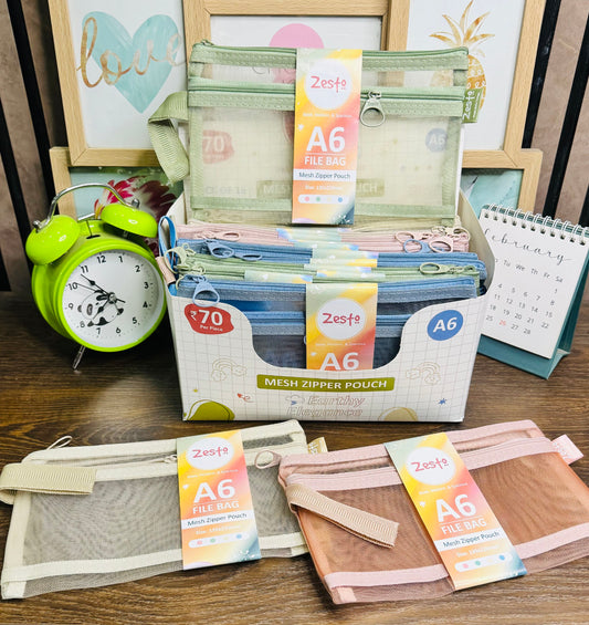 A6 Mesh Zipper Pouch with Handle