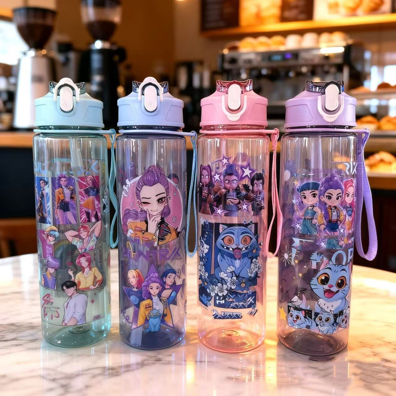 K-Pop Inspired Anime Character Sipper Water Bottle  Leak-Proof Flip Lid (500ml)