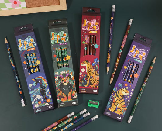 Jungle Animals HB Pencil Set – 12 Pcs