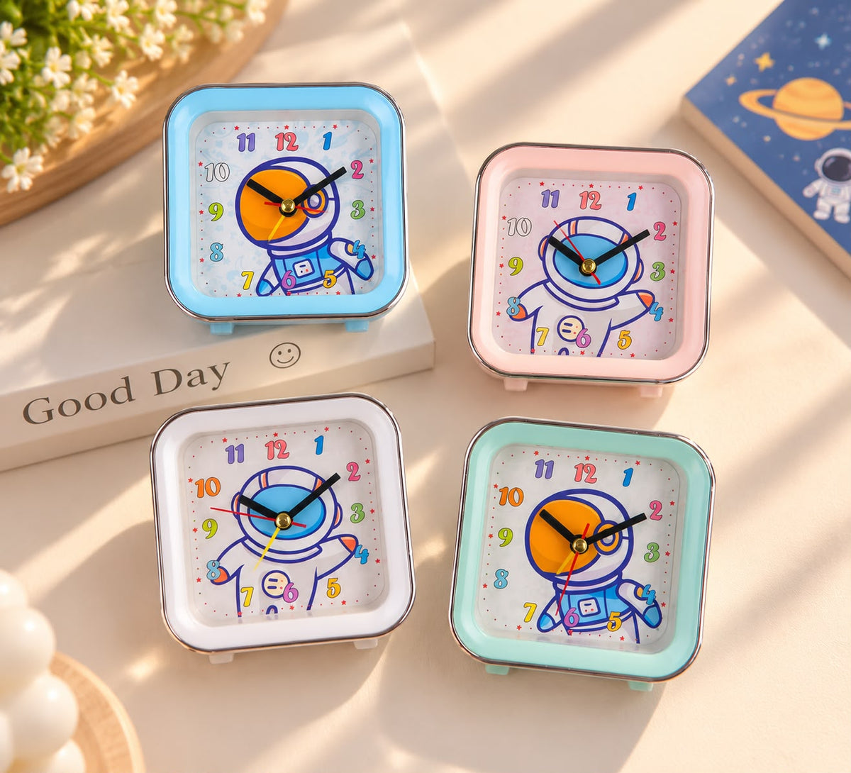 Kids Space Astronaut Square Alarm Clock
