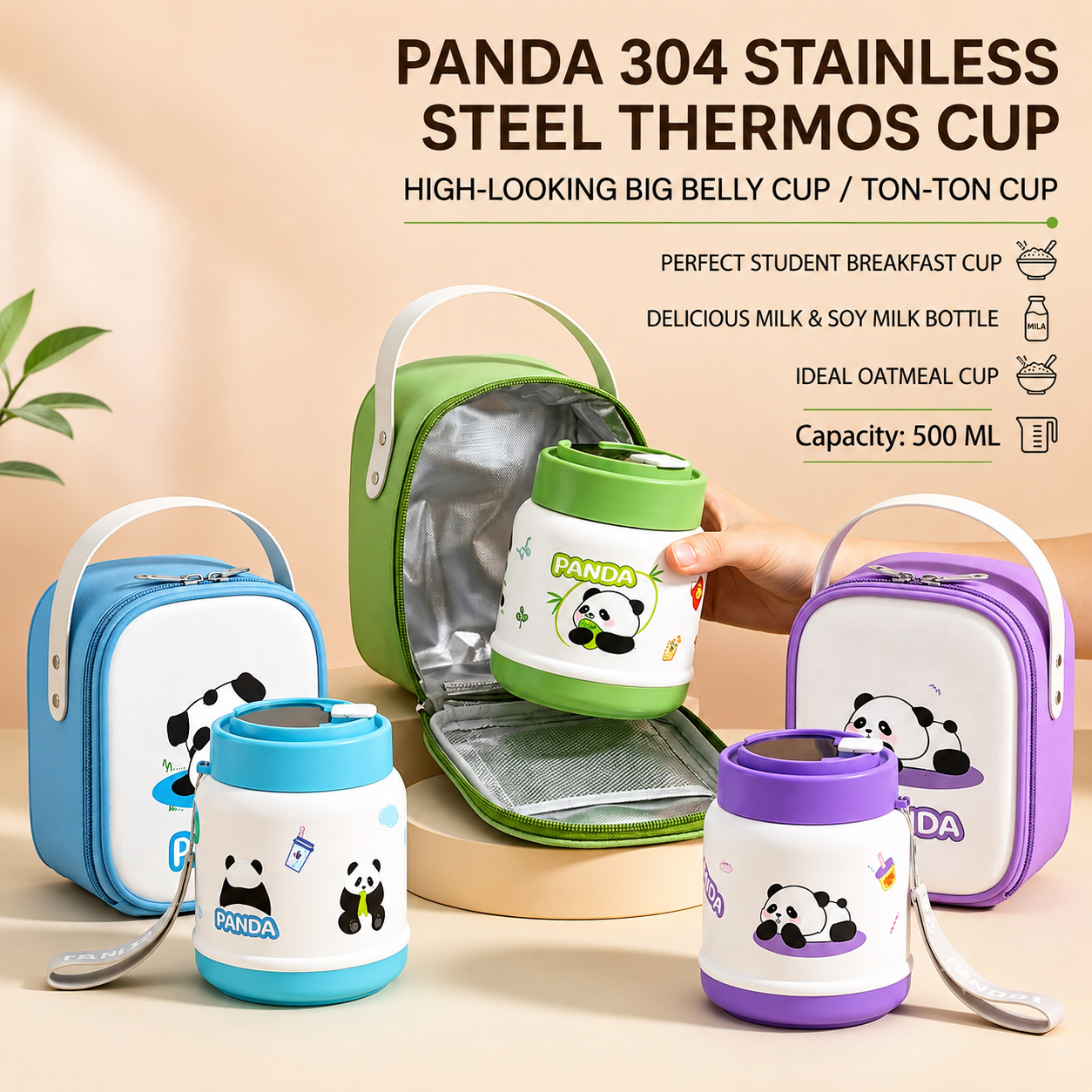 Panda CozyMeal Insulated Lunch Bowl with Insulated Lunch Bag 🐼🥣💚