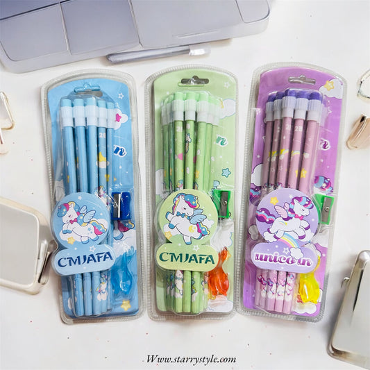 Unicorn pencil set with eraser